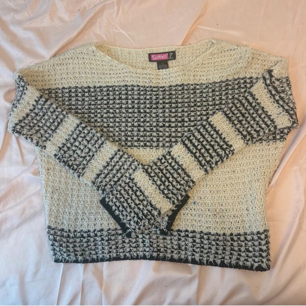 Say What? Women's Cream and Black Knit Sweater